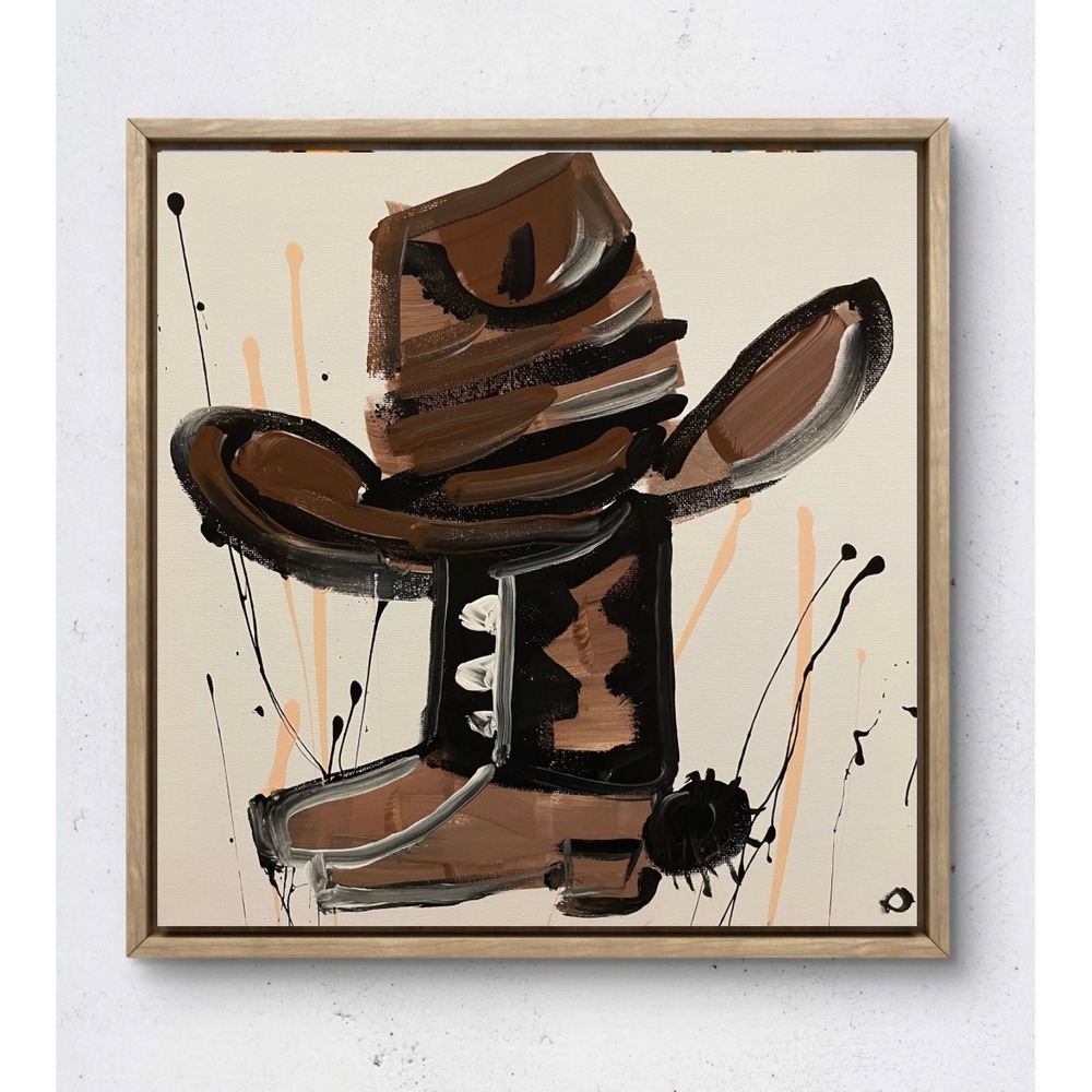 OMAN Original Abstract Cowboy Boot Painting 12x12 Framed Canvas Western Art